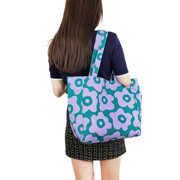 Zappgirlbrabra 泰國手提側背包 花朵帆布肩背包 輕便手提袋 時尚女用包  50 x 35 x 18cm  紫色 + 綠色  1個