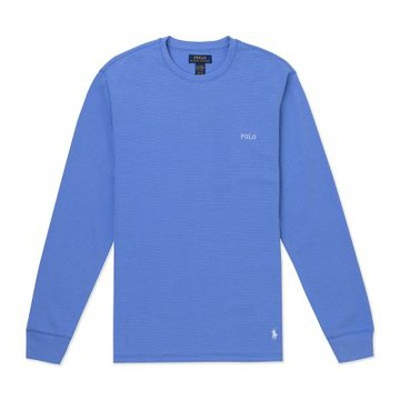 Polo Ralph Lauren RL 熱銷刺繡文字下擺小馬素面長袖T恤-水藍色