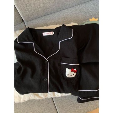 日系KT貓咪純棉紗布睡衣女春秋款長袖2025新款可愛少女家居服夏季
