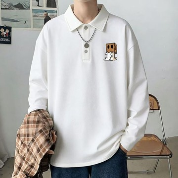 男裝学生打底衫纯棉长袖T恤男装宽松加大码POLO衫秋冬季印花上衣百搭