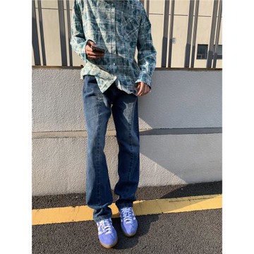 Urinie19 水洗做舊直筒牛仔褲寬松美式vintage長褲復古顯瘦闊腿