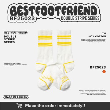 BEST FOOT FRIEND BF25023-YE DOUBLE STRIPE 雙條紋 中筒襪 / 小腿襪 (黃色)