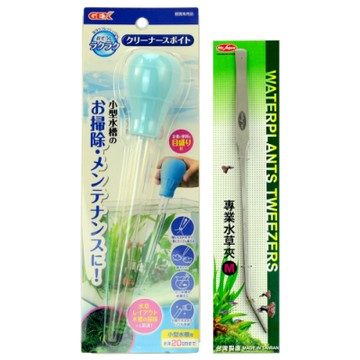 《GEX》多功能刻度式換水器30ml+《Mr.Aqua》不鏽鋼專業水草彎夾M