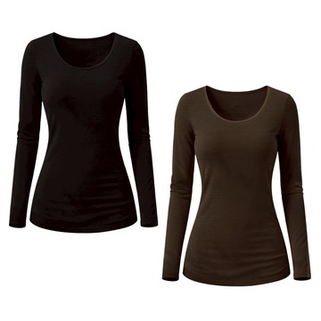 GIAT 吉亞特 女款 膠原蛋白蓄熱圓領保暖衣2件組 台灣製 8374734  墨黑色 + 咖棕色  L