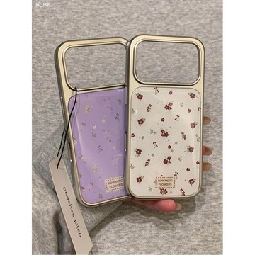 小清新碎花電鍍銀邊框適用iPhone17Promax蘋果16手機殼15新款14女