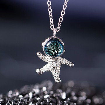 [925純銀]漫遊宇宙琉璃星空石宇宙太空人項鍊【SL719】
