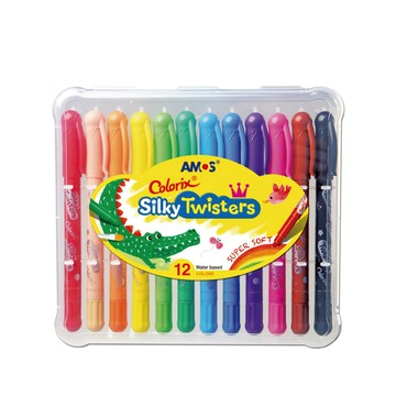 【AMOS 阿摩司】韓國原裝 細款12色無毐可水洗蠟筆(旋轉蠟筆 台灣總代理公司貨)