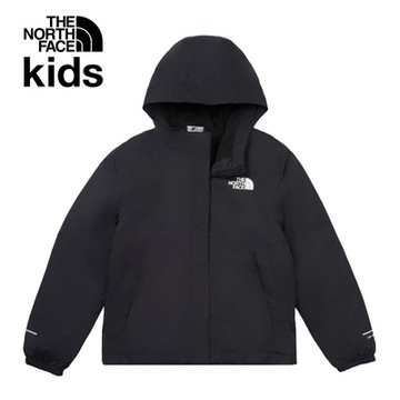 【The North Face 官方旗艦】北面兒童黑色DryVent防水透氣保暖連帽衝鋒衣｜873RJK3 外套