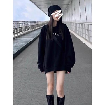 歐貨大版美式衛衣女款2025新款爆款秋冬加絨加厚中長款遮屁股上衣