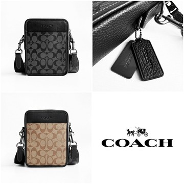 美國百分百【全新真品】COACH 皮包 CC009 CC090 隨身包 斜背包 專櫃精品 印花滿版 黑色/駝色 CF80