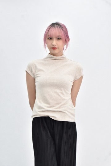 (M) mo bo 棉質莫代爾薇立體蓋袖杏色短袖上衣
