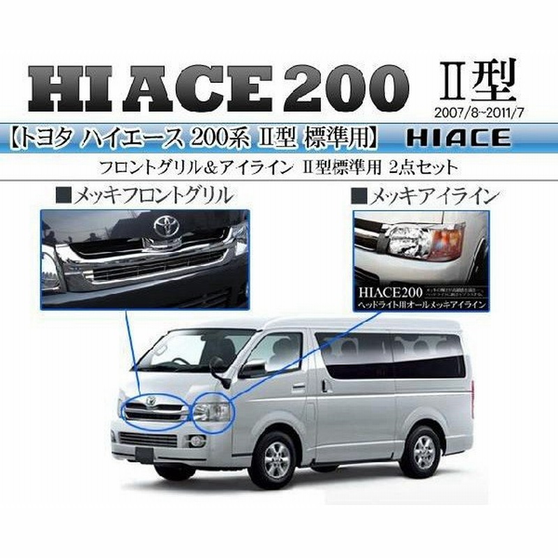 ハイエース 0系 標準 1型 2型 フロントメッキグリル メッキアイライン パーツ 2点セット 通販 Lineポイント最大0 5 Get Lineショッピング