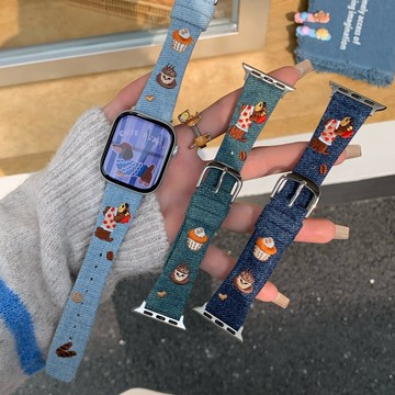 小狗刺繡牛仔錶帶 適用於Apple watch11錶帶 iwatch錶帶 全系列通用錶帶 當季錶帶