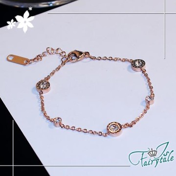 【伊飾童話】點點星空＊水鑽典雅鈦鋼玫瑰金手鍊