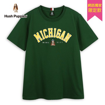 Hush Puppies T恤 男裝密西根英文刺繡花襯衫狗T恤