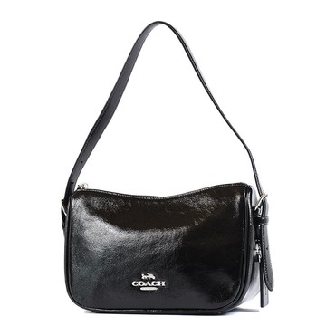 COACH Kailey 皺褶漆皮肩背斜背二用包-黑色