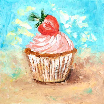 紙杯蛋糕原創油畫廚房牆壁藝術甜點食物圖片油畫油畫原作