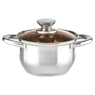 MUHLER 附蓋不鏽鋼雙耳湯鍋 1.6L 201不鏽鋼 玻璃  26cm  棕色  1個