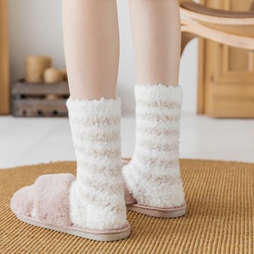 睡覺襪子冬珊瑚絨地板襪毛絨睡眠襪女保暖毛毛加絨加厚家居毛巾襪