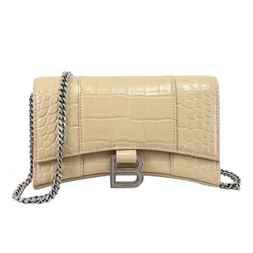 BALENCIAGA 巴黎世家 656050 Hourglass 質感鱷魚壓紋WOC斜背鍊包.裸色