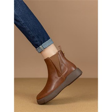 一腳蹬全真皮厚底馬丁靴女2025年新款秋冬季加絨復古切爾西小短靴