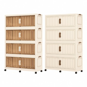 【好氣氛家居】92面寬四層雙開門摺疊帶輪收納櫃/置物櫃(抽屜櫃/收納箱/收納架/層架奶油純白