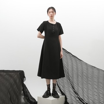 Qingri_晴日華夫格洋裝_23SF107_黑