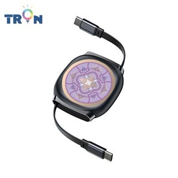 TRON 100W Type-C 伸縮快充線 1M 鈦黑色 圓形花磚C-2 4檔長度調整 可充筆電 適用i15以上手機 平板