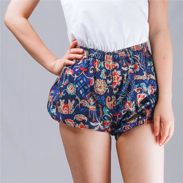 艾揚格瑜伽短褲純棉印花印度風花褲子有口袋防走光褲腿調節顯腿長