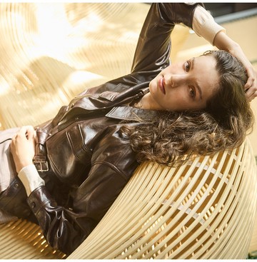 貼袋落肩綁腰綿羊皮外套