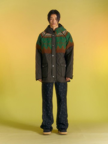 UNISEX NORDIC KNIT PATCH QUILTED PARKA (awa555u) [KHAKI]
