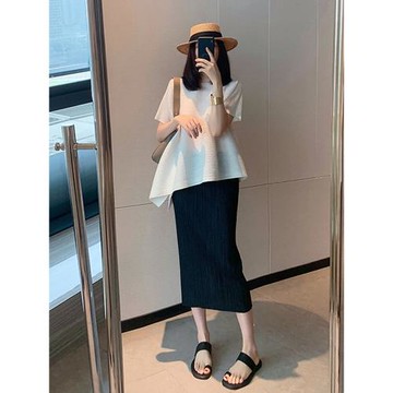 三宅休閑半身長裙女夏設計感小眾高腰顯瘦開叉包臀a字百褶一步裙