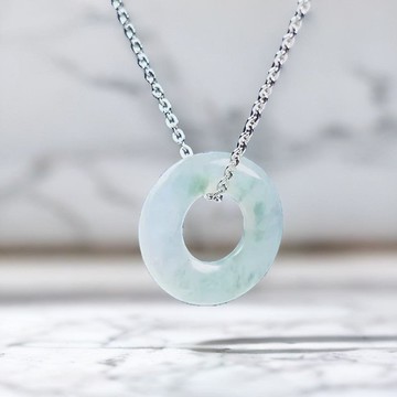 冰飄藍花翡翠甜甜圈項鍊 | 天然緬甸玉翡翠A貨 | 送禮