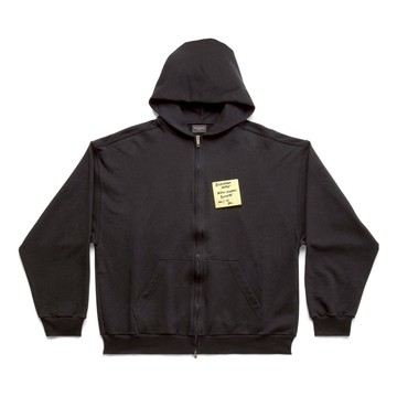 Balenciaga Sticky Note Zip-Up Hoodie Medium Fit 'Black Faded'