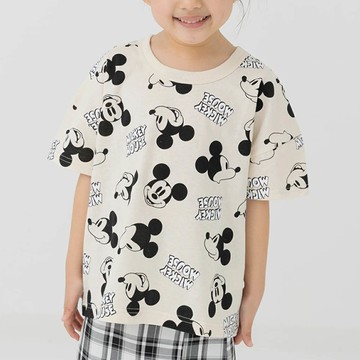 日本 Chil2 - 聯名款  卡通人物米奇純棉短袖上衣-滿版印花-奶油杏