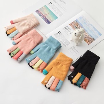 8-12歲兒童手套五指針織保暖秋冬季加厚毛線防寒男童女童大童可愛