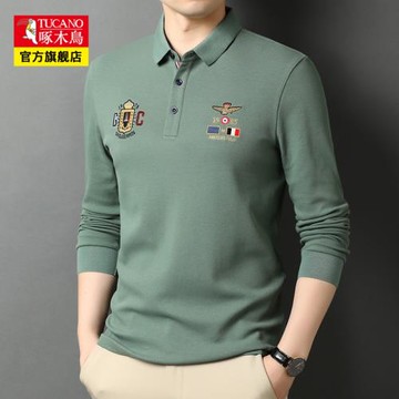 啄木鳥長袖POLO衫男中青年春季時尚休閑T恤韓版男士純棉體恤上衣