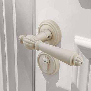 門鎖 臥室門鎖 室內奶油白色法式臥室門鎖磁吸靜音鎖具家用房間木門門鎖門把手