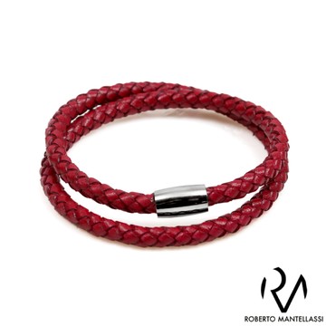 【Roberto Mantellassi】義大利復古編織皮繩手環 紅色(ZR601-A)