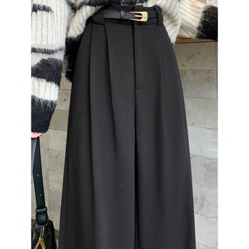 黑色高級感毛呢西裝褲子女秋冬季2024新款高腰寬松直筒窄版闊腿褲