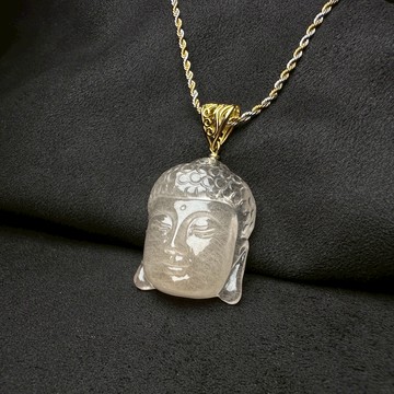 端午能量千年古寺+佛陀成道四大聖地加持兔毛水晶 佛頭項鍊 早期料 手工雕刻 附不鏽鋼鍊 天然晶礦 S26AG02-07-1