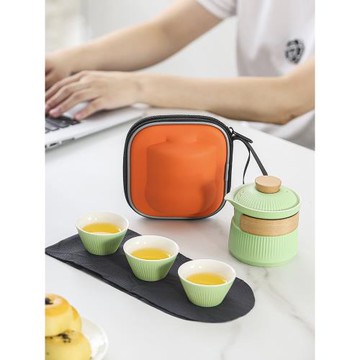 便攜式收納旅行茶具套裝快客杯一壺三杯戶外陶瓷隨身功夫茶壺茶杯