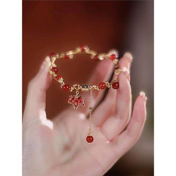 英國【設計師】TOPWZJY天然南紅瑪瑙楓葉手鏈小眾輕奢手鐲女新款