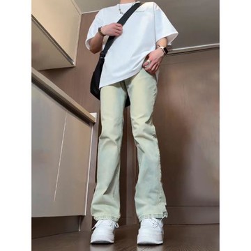 美式復古vibe褲子男小眾設計感水洗黃泥牛仔褲修身彈力窄版直筒褲