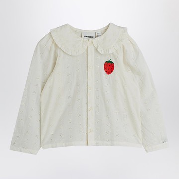 White Schiffli blouse with embroidered strawberry