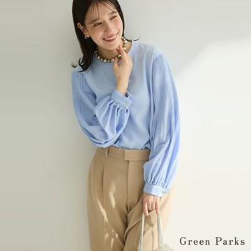 〈Green Parks〉氣質褶襉袖立領後扣襯衫
