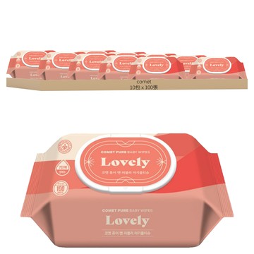 comet Pure Lovely系列 嬰幼兒濕紙巾 掀蓋式 加厚型  100張  10包