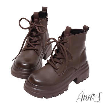 Ann’S防潑水材質-顯瘦100分綁帶厚底短靴5cm-咖(版型偏小)