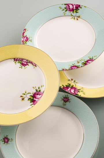 英國Aynsley 復古玫瑰系列 陶瓷餐盤4入組21cm