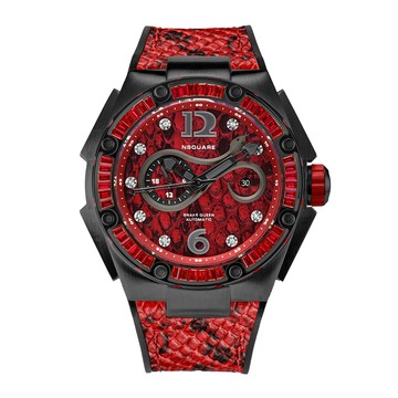 【NSQUARE】【愛時】SNAKE QUEEN蛇后系列 魅力皇后胭脂紅施華洛世奇水晶蛇紋46mm機械錶 L0471-N11.1